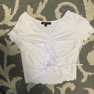 White Going Out Scrunch Ruffle Short Sleeve Cropped Juniors XL Womens M/L NWOT